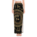 Black And Gold Warli Tribal Print High Slit Maxi Skirt