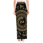 Black And Gold Warli Tribal Print High Slit Maxi Skirt