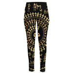 Black And Gold Warli Tribal Print High-Waisted Pocket Leggings