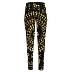 Black And Gold Warli Tribal Print High-Waisted Pocket Leggings