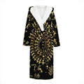 Black And Gold Warli Tribal Print Hooded Bathrobe
