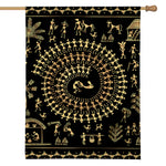 Black And Gold Warli Tribal Print House Flag