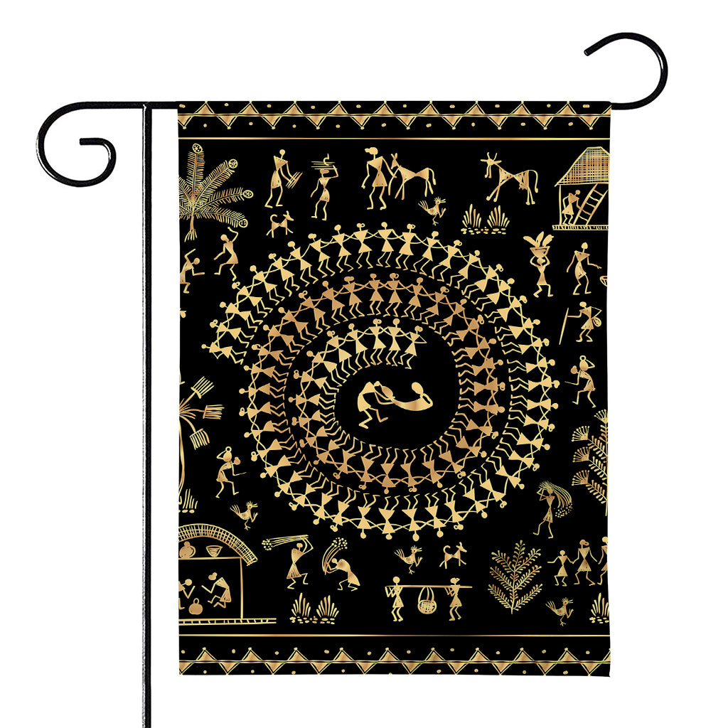 Black And Gold Warli Tribal Print House Flag