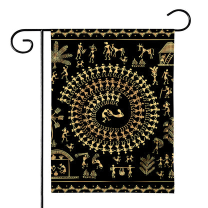 Black And Gold Warli Tribal Print House Flag