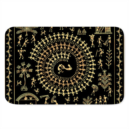 Black And Gold Warli Tribal Print Indoor Door Mat