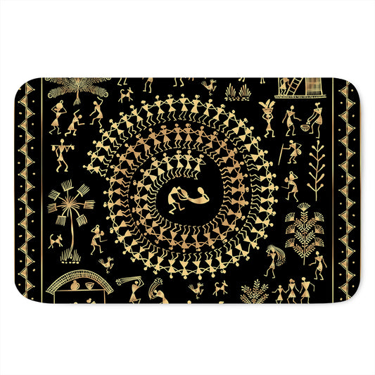 Black And Gold Warli Tribal Print Indoor Door Mat