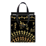Black And Gold Warli Tribal Print Insulated Lunch Tote