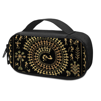 Black And Gold Warli Tribal Print Insulin Cooler Travel Case