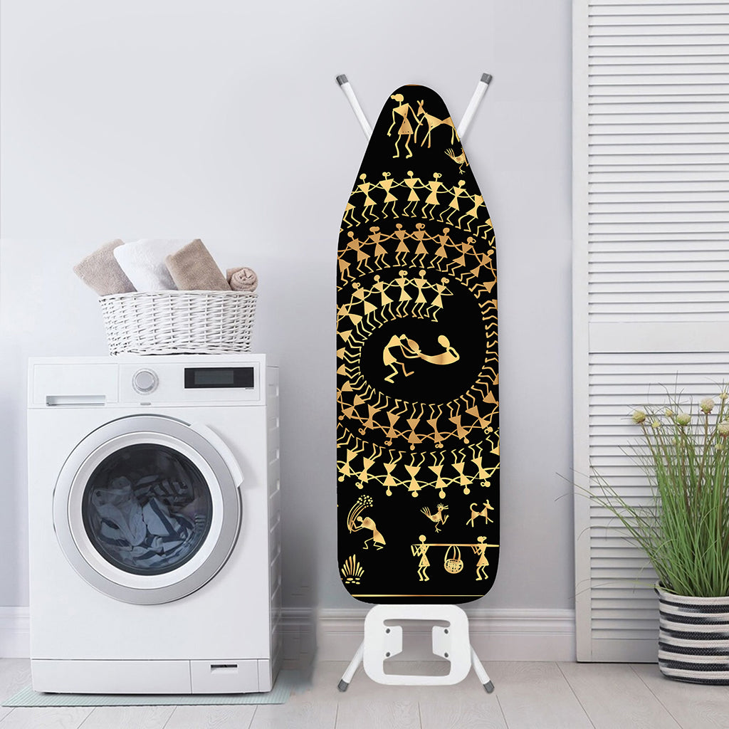 Black And Gold Warli Tribal Print Ironing Board Cover