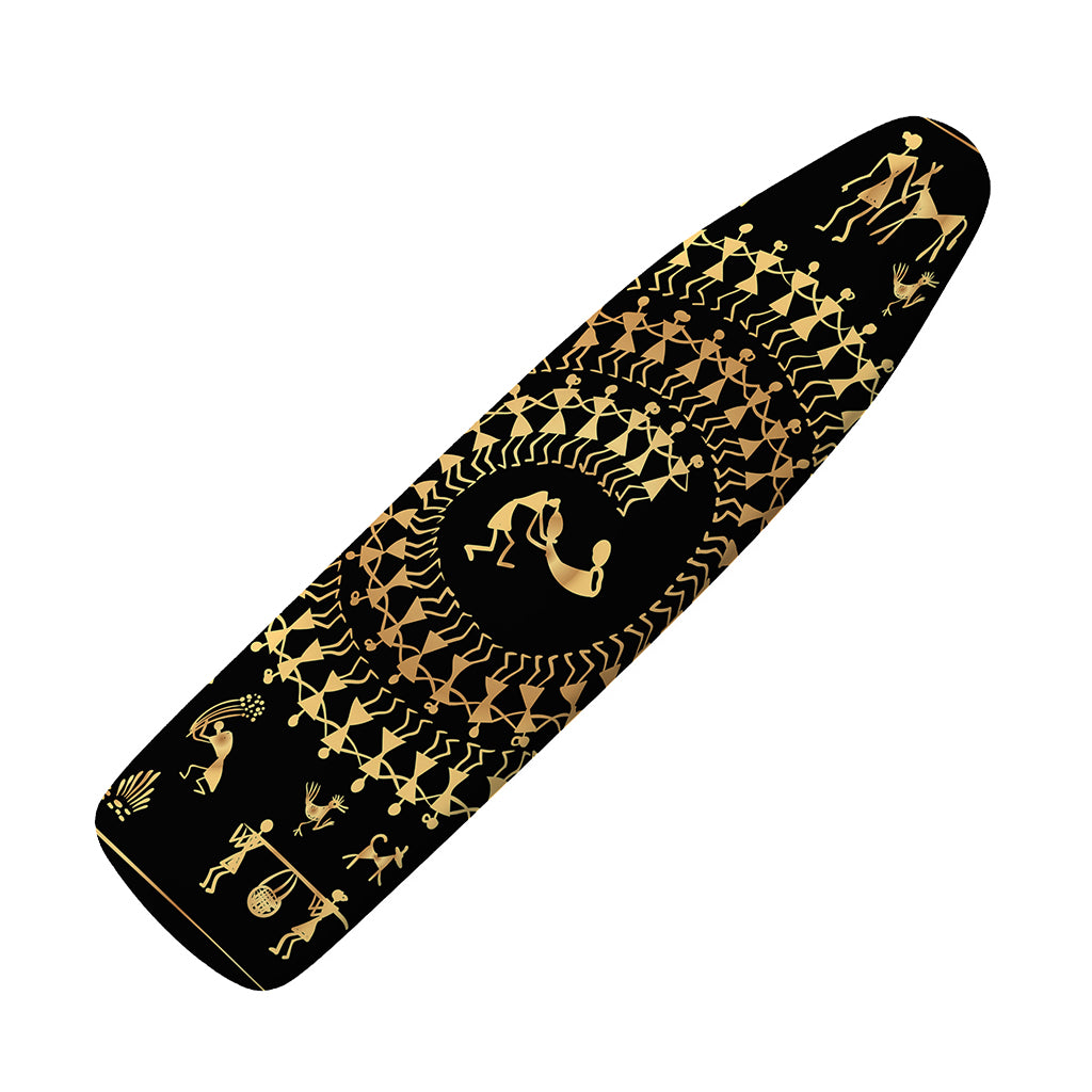 Black And Gold Warli Tribal Print Ironing Board Cover