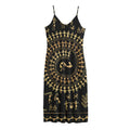 Black And Gold Warli Tribal Print Jersey Midi Cami Dress