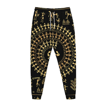 Black And Gold Warli Tribal Print Jogger Pants