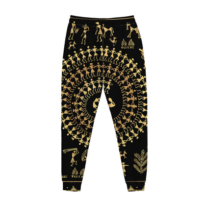 Black And Gold Warli Tribal Print Jogger Pants