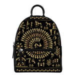Black And Gold Warli Tribal Print Leather Backpack