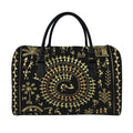 Black And Gold Warli Tribal Print Leather Duffel Bag