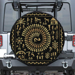 Black And Gold Warli Tribal Print Leather Spare Tire Cover