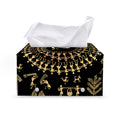 Black And Gold Warli Tribal Print Leather Tissue Box Cover