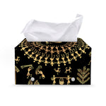 Black And Gold Warli Tribal Print Leather Tissue Box Cover