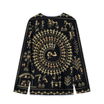 Black And Gold Warli Tribal Print Long Sleeve Short Coat