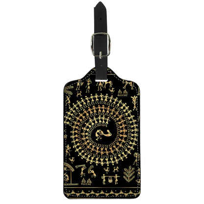 Black And Gold Warli Tribal Print Luggage Tag