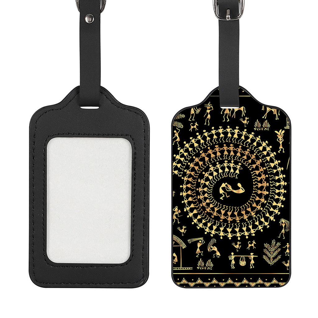 Black And Gold Warli Tribal Print Luggage Tag