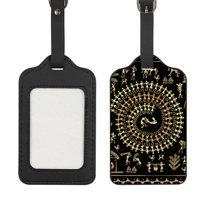 Black And Gold Warli Tribal Print Luggage Tag