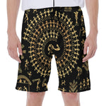 Black And Gold Warli Tribal Print Men's Beach Shorts