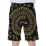 Black And Gold Warli Tribal Print Men's Beach Shorts