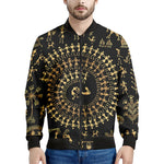 Black And Gold Warli Tribal Print Men's Bomber Jacket