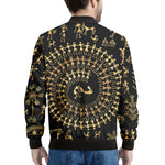 Black And Gold Warli Tribal Print Men's Bomber Jacket
