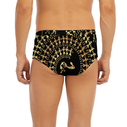 Black And Gold Warli Tribal Print Men's Briefs