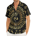 Black And Gold Warli Tribal Print Men's Deep V-Neck Shirt