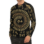 Black And Gold Warli Tribal Print Men's Long Sleeve Rash Guard