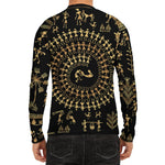 Black And Gold Warli Tribal Print Men's Long Sleeve Rash Guard
