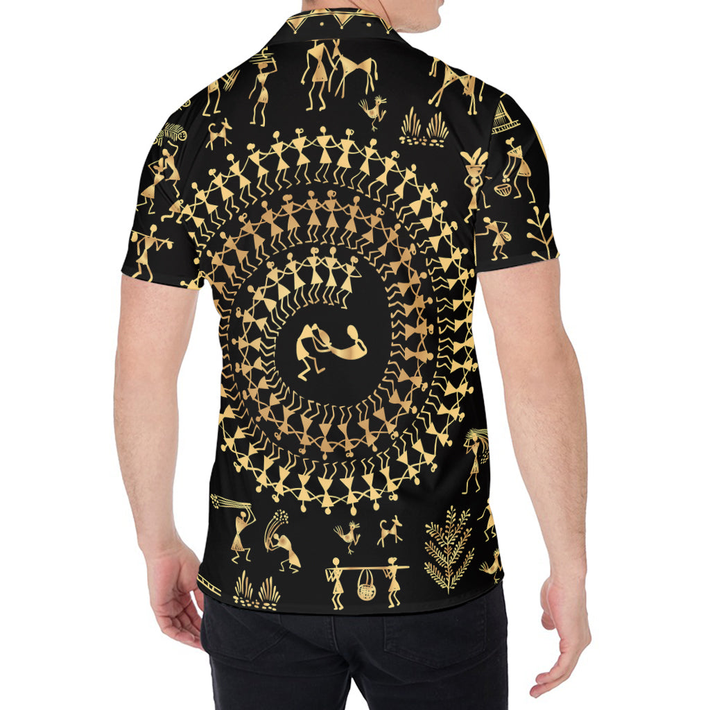 Black And Gold Warli Tribal Print Men's Shirt