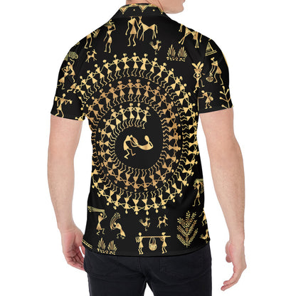 Black And Gold Warli Tribal Print Men's Shirt