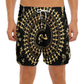 Black And Gold Warli Tribal Print Men's Split Running Shorts