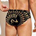 Black And Gold Warli Tribal Print Men's Swim Briefs