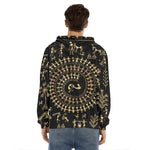 Black And Gold Warli Tribal Print Men's Velvet Pullover Hoodie