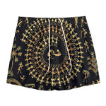 Black And Gold Warli Tribal Print Mesh Shorts