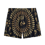 Black And Gold Warli Tribal Print Mesh Shorts