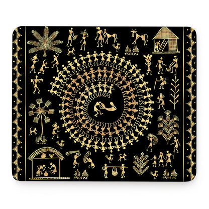 Black And Gold Warli Tribal Print Mouse Pad
