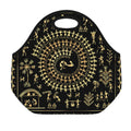 Black And Gold Warli Tribal Print Neoprene Lunch Bag