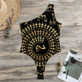 Black And Gold Warli Tribal Print One Shoulder Bodysuit