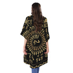 Black And Gold Warli Tribal Print Open Front Beach Cover Up