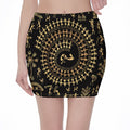 Black And Gold Warli Tribal Print Pencil Mini Skirt