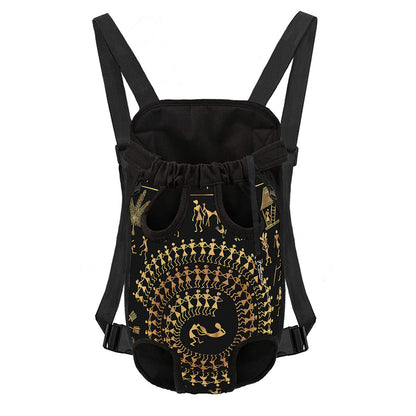 Black And Gold Warli Tribal Print Pet Carrier Backpack
