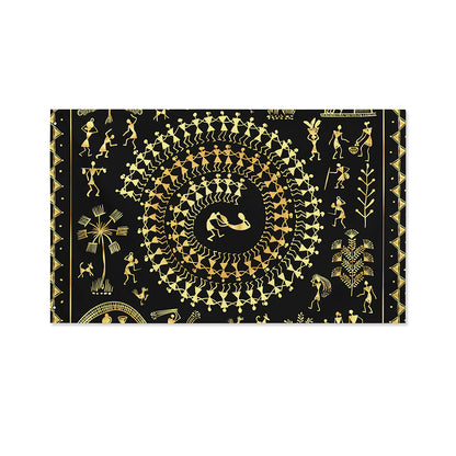 Black And Gold Warli Tribal Print Polyester Flag