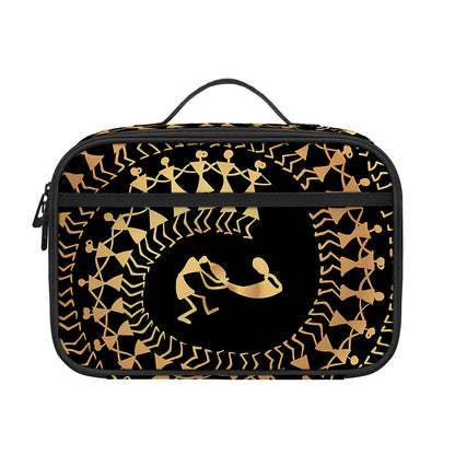 Black And Gold Warli Tribal Print Portable Lunch Bag
