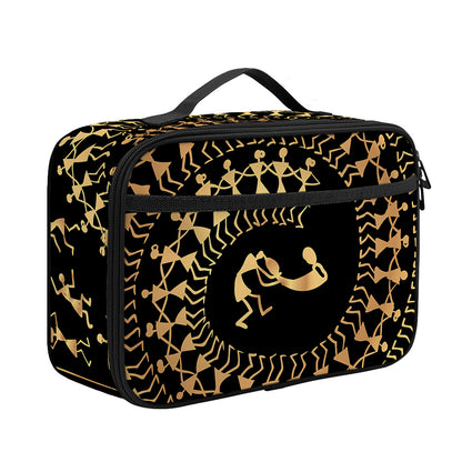 Black And Gold Warli Tribal Print Portable Lunch Bag